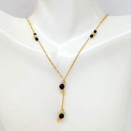 10K Gold Black Glass & Ball Beaded Lariat Twisted Curb Chain Necklace 1.4g alternative image