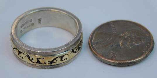 Signed Donovan Skeets Navajo 925 & 14K Gold Accent Kokopelli Cut Out Overlay Band Ring 6.4g image number 6