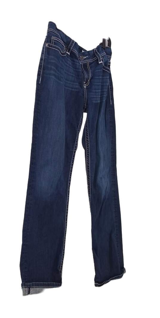 Men's Blue Regular Fit Medium Wash Stretch Straight Denim Jeans Size 34 image number 3