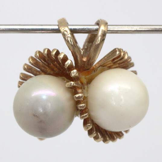 10K Yellow Gold Double Pearl Pendant - 2.2g image number 1
