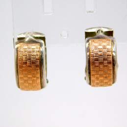 Fancy 925 Sterling Silver & 14k Yellow Gold Etched Hoop Earrings 2.6g alternative image