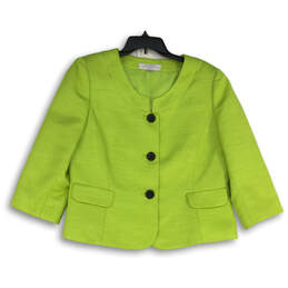 Womens Lime Green Long Sleeve Flap Pocket Crop Three Button Blazer Size 16P