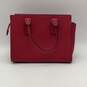 Womens Red Leather Bottom Studs Double Handle Zipper Satchel Bag image number 2