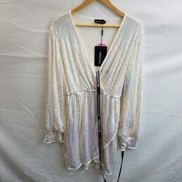Pretty Little Thing Women's Silver Sequin Long Sleeve Plunge Wrap Dress Size 8