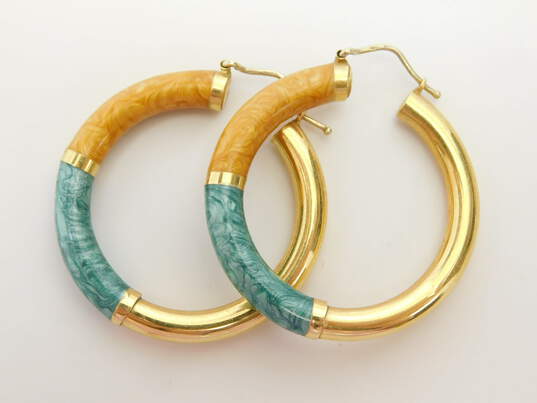 18K Yellow Gold Enameled Hoop Earrings 7.7g image number 2