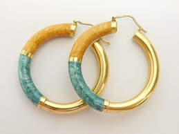 18K Yellow Gold Enameled Hoop Earrings 7.7g alternative image