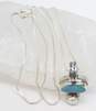 Artisan 925 Blue Opal Cabochon & White Pearl Byzantine Chain Accent Pendant Necklace & Band Ring 8.5g image number 4