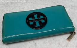 Tory Burch Womens Green Leather Credit Card Holder Zip-Around Wallet