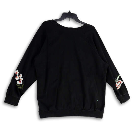 Womens Black Floral Stretch Long Sleeve Round Neck Pullover Sweater Size 2 image number 4
