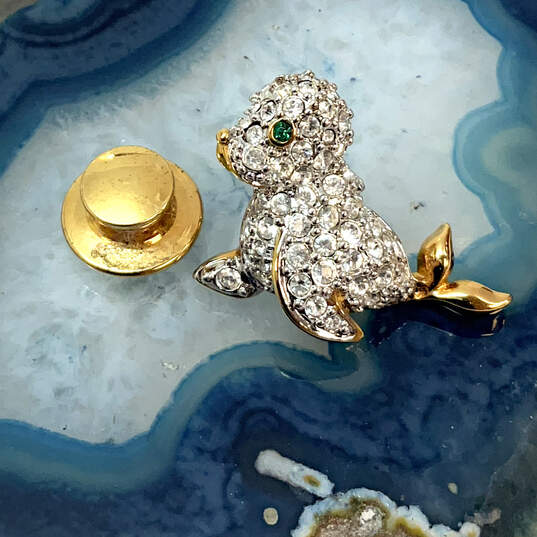 Designer Swarovski Gold-Tone Pave Crystal Cut Stone Baby Seal Lapel Pin image number 1