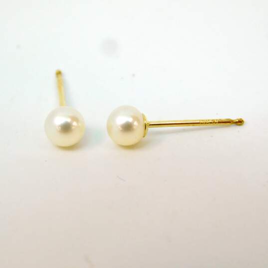 14K Yellow Gold Pearl Stud Earrings 1.0g image number 2