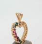 10K Gold Aqua Chrome Diopside Pink Spinel & Garnet We Love You Heart Pendant 1.7g image number 4