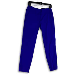 Womens Blue Elastic Waist Slash Pocket Straight Leg Ankle Pants Size 7/8