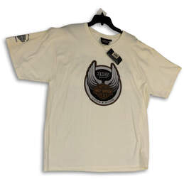 NWT Mens White Brown Graphic Print Crew Neck Short Sleeve T-Shirt Size XXL