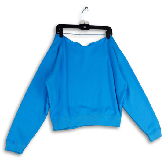 NWT Womens Blue Long Sleeve Off The Shoulder Pullover Sweatshirt Size XL image number 2