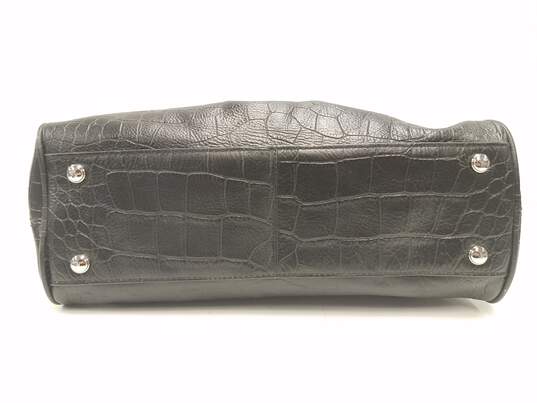 B. Makowsky Black Leather Croc Embossed Small Shoulder Satchel bag Handbag image number 5