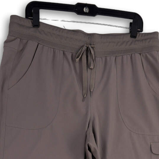 Womens Gray Elastic Waist Drawstring Cargo Pocket Capri Pants Size L image number 3