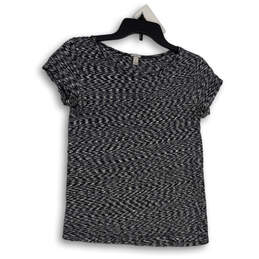 Womens Black White Space Dye Short Sleeve Round Neck Pullover T-Shirt Sz XS