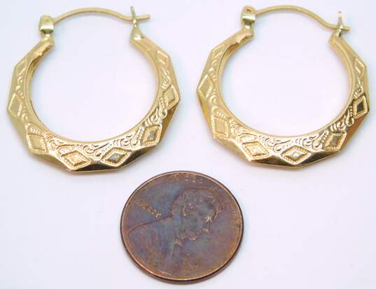 14k Yellow Gold Geometric Etched Hoop Earrings 2.8g image number 8
