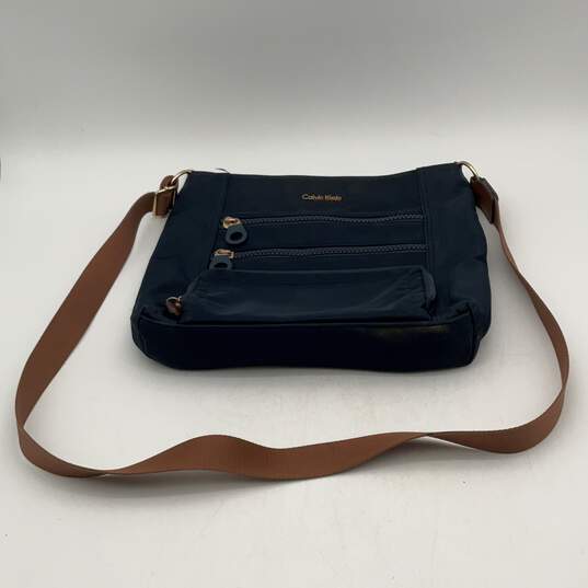Calvin Klein Womens Navy Blue Brown Adjustable Strap Zipper Crossbody Bag Purse image number 6