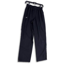 Mens Black Flat Front Elastic Waist Pockets Ankle Zip Track Pants Size SM