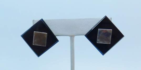 Taxco Mexico Artisan 925 Sterling Silver Modernist Geometric Onyx & Ball Dome Stud Earrings 26.4g image number 2