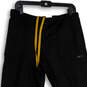 Mens Black Flat Front Pockets Drawstring Straight Leg Cargo Pants Size L image number 3