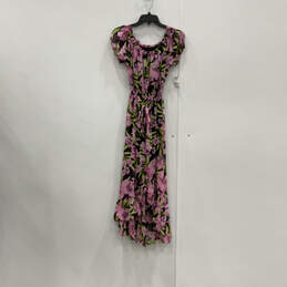 NWT Womens Multicolor Floral Print Short Sleeve Round Neck Maxi Dress Sz XS