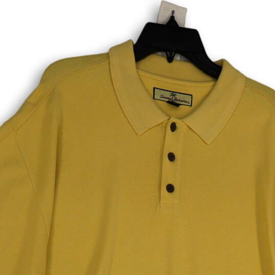 Mens Yellow Short Sleeve Spread Collar Button Front Casual Polo Shirt Sz XL image number 3
