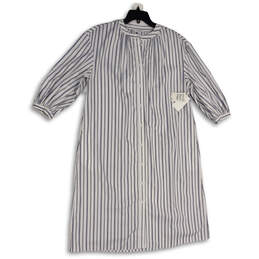 NWT Womens White Blue Striped Puff Sleeve Button Front Shirt Dress Size S