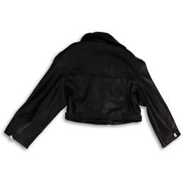 NWT Womens Black Leather Long Sleeve Cropped Motorcycle Jacket Size Small alternative image