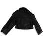 NWT Womens Black Leather Long Sleeve Cropped Motorcycle Jacket Size Small image number 2
