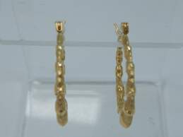 14K Yellow Gold Etched Heart Hoop Earrings 1.9g