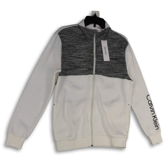 NWT Mens White Gray Long Sleeve Mock Neck Pockets Full-Zip Jacket Size S image number 4