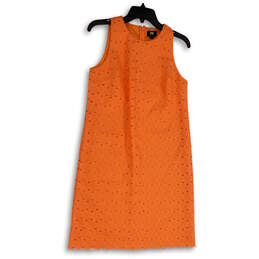 Womens Orange Round Neck Sleeveless Back Zip Knee Length Shift Dress Size 2