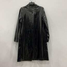 Dennis Basso Womens Black Shiny Long Sleeve Button Front Jacket Raincoat Size S alternative image