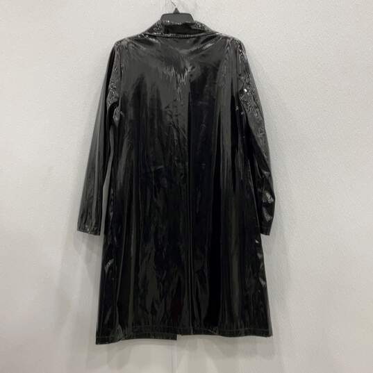 Dennis Basso Womens Black Shiny Long Sleeve Button Front Jacket Raincoat Size S image number 2
