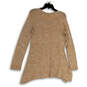 Womens Brown Long Raglan Sleeve Pullover Asymmetrical Hem Tunic Top Size M image number 2