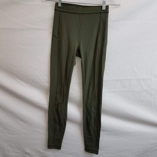 Lululemon olive green metallic stripe elastic yoga ankle pants leggings 4 image number 1
