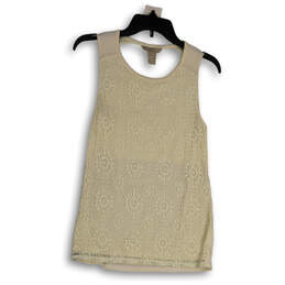 Womens Beige Lace Sleeveless Round Neck Pullover Tank Top Size XS