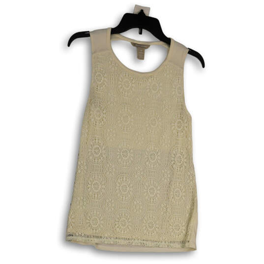 Womens Beige Lace Sleeveless Round Neck Pullover Tank Top Size XS image number 1
