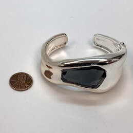 Designer Robert Lee Morris Sliver-Tone Black Stone Hinged Cuff Bracelet alternative image
