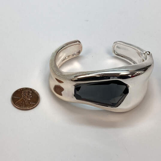 Designer Robert Lee Morris Sliver-Tone Black Stone Hinged Cuff Bracelet image number 2