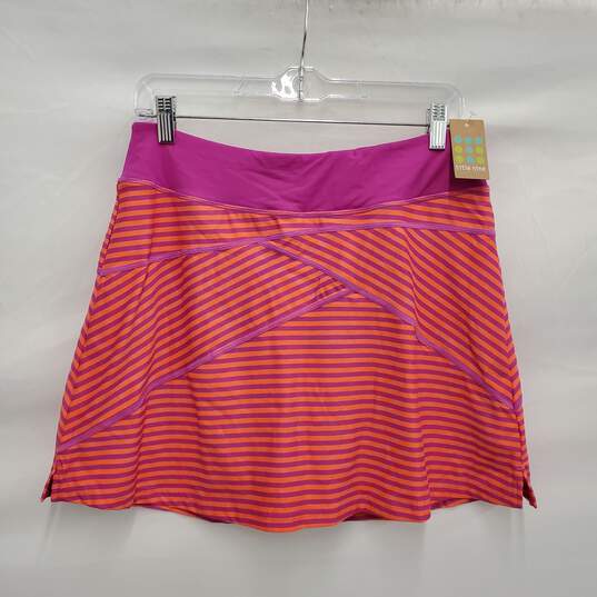 NWT Title Nine WM's Coral Neon Pink & Orange Stripe Skort Skirt Size M image number 1