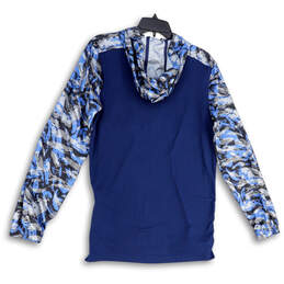 Mens Blue Camouflage Hooded Long Sleeve Pullover Windbreaker Jacket Size S alternative image