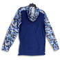 Mens Blue Camouflage Hooded Long Sleeve Pullover Windbreaker Jacket Size S image number 2
