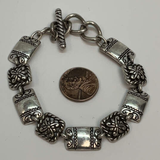 Designer Brighton Silver-Tone Flower Engraved Toggle Clasp Chain Bracelet image number 3