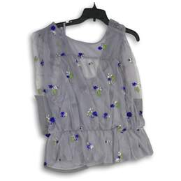 Eva Franco Womens Gray Blue Floral Sequin V-Neck Sleeveless Blouse Top Size L alternative image