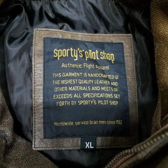 Sporty's Pilot Shop Brown Leather Bomber Jacket Size Extra Large image number 4