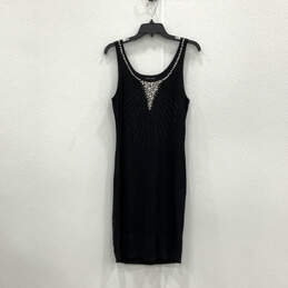 Womens Black Beaded And Sequins Round Neck Sleeveless Bodycon Dress Size 18